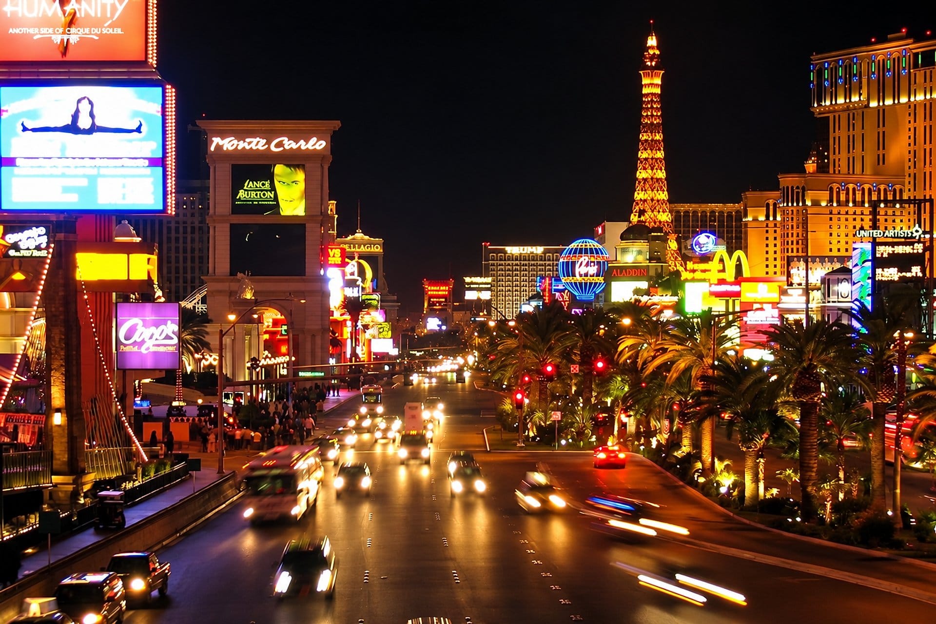 Visita nocturna con el cartel de Las Vegas