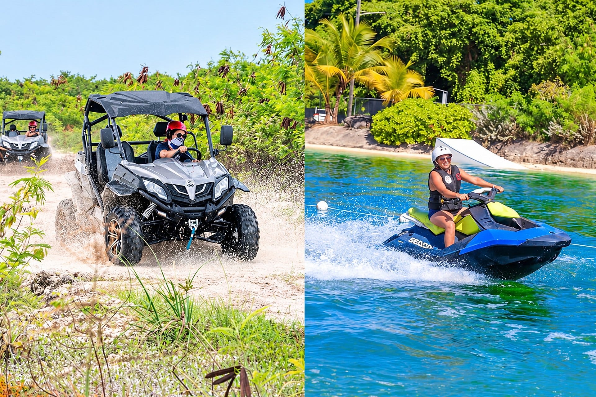 Buggy y moto acuática con parque acuático